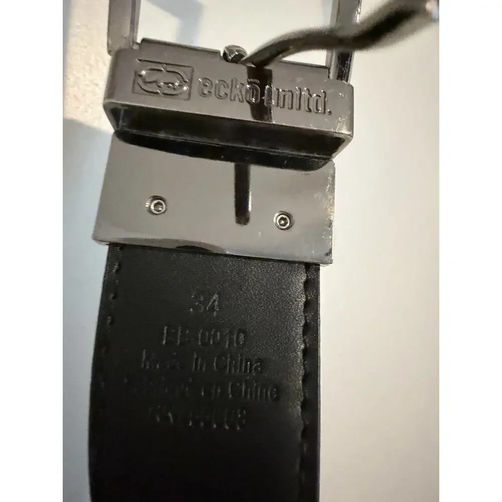 Ecko unltd Men’s Black Dress Belt Size 34 Regular Adjustable Buckle Logo